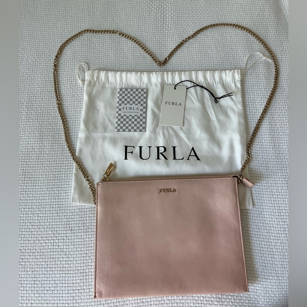 FURLA Magnolia Light Pink Saffiano Calfskin Wallet On Chain WOC Double Zip GHW